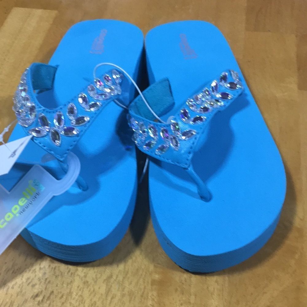 Capelli rhinestone strapped flip flops blue size 1-2 NWT